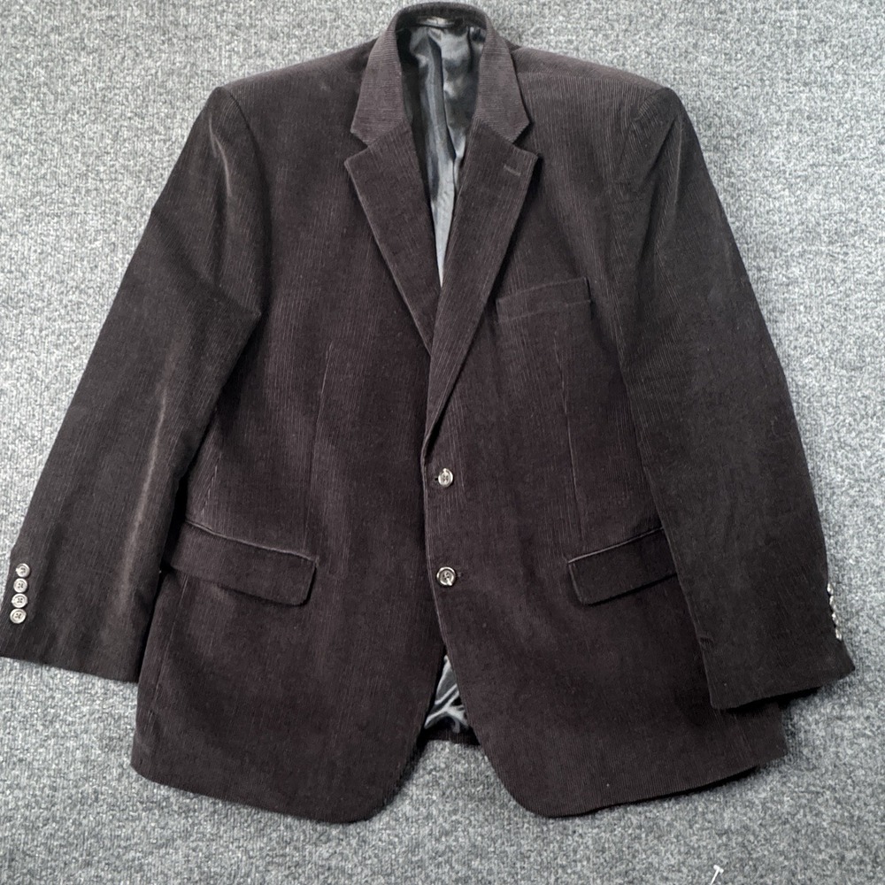 Chaps Ralph Lauren Corduroy Sport Coat Blazer Mens 46R Black Paisley Lining EUC